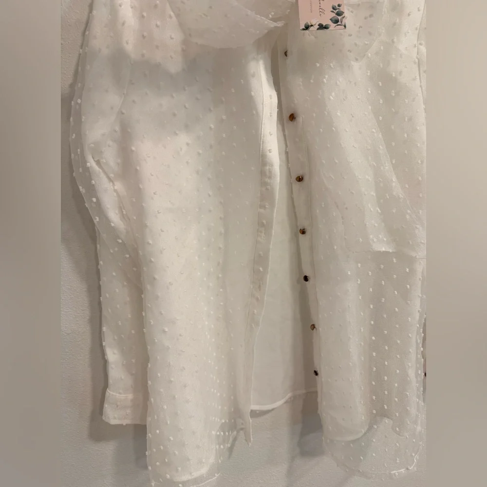 Elegant Dainty Jewells Sheer White Blouse with Bow - Picture 5 of 7